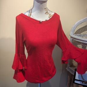 Chic Scarlet Ruffle Sleeve Top.